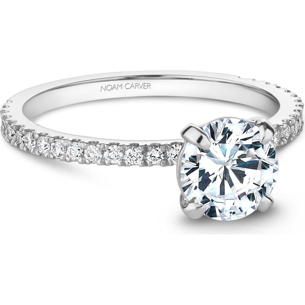 Round Cut Diamond Engagement Ring with Pavé Band and Refined Design in White Gold by Noam Carver<em> - Choose Your Center Diamond: 1 to 5 Carats, Sustainable Lab-Grown or Natural Earth-Mined</em>
