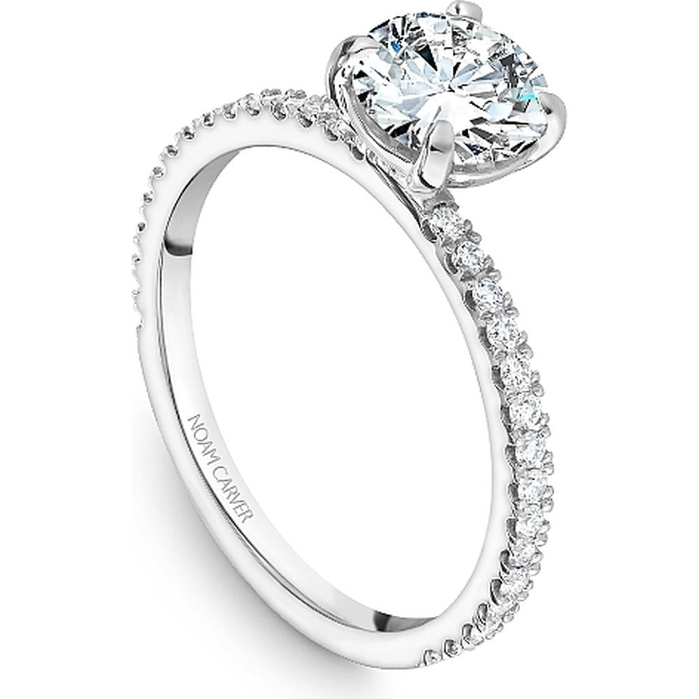 Round Cut Diamond Engagement Ring with Pavé Band and Refined Design in White Gold by Noam Carver<em> - Choose Your Center Diamond: 1 to 5 Carats, Sustainable Lab-Grown or Natural Earth-Mined</em>
