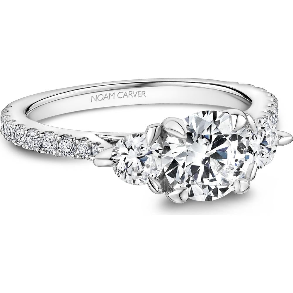 Round Cut Diamond Engagement Ring with Pavé Band and Side Stones in White Gold by Noam Carver<em> - Choose Your Center Diamond: 1 to 5 Carats, Sustainable Lab-Grown or Natural Earth-Mined</em>