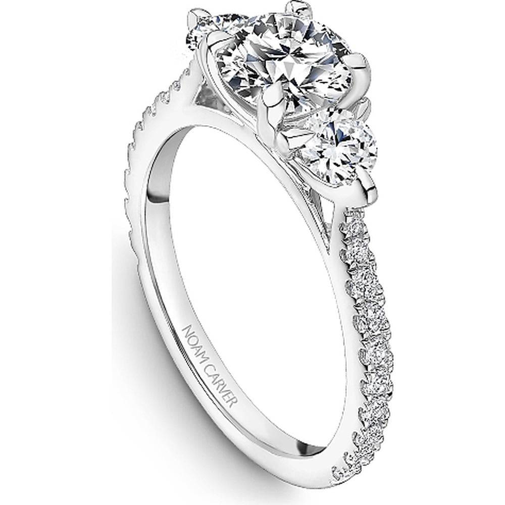 Round Cut Diamond Engagement Ring with Pavé Band and Side Stones in White Gold by Noam Carver<em> - Choose Your Center Diamond: 1 to 5 Carats, Sustainable Lab-Grown or Natural Earth-Mined</em>