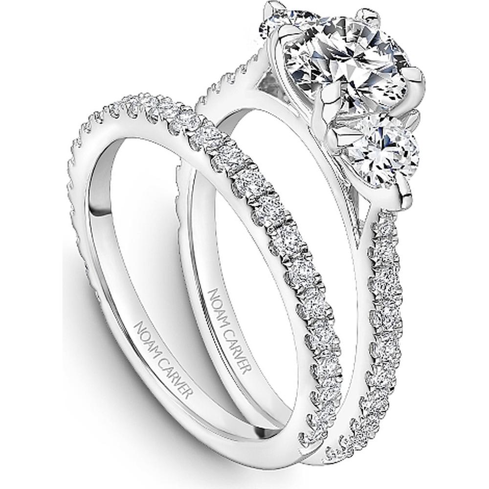 Round Cut Diamond Engagement Ring with Pavé Band and Side Stones in White Gold by Noam Carver<em> - Choose Your Center Diamond: 1 to 5 Carats, Sustainable Lab-Grown or Natural Earth-Mined</em>