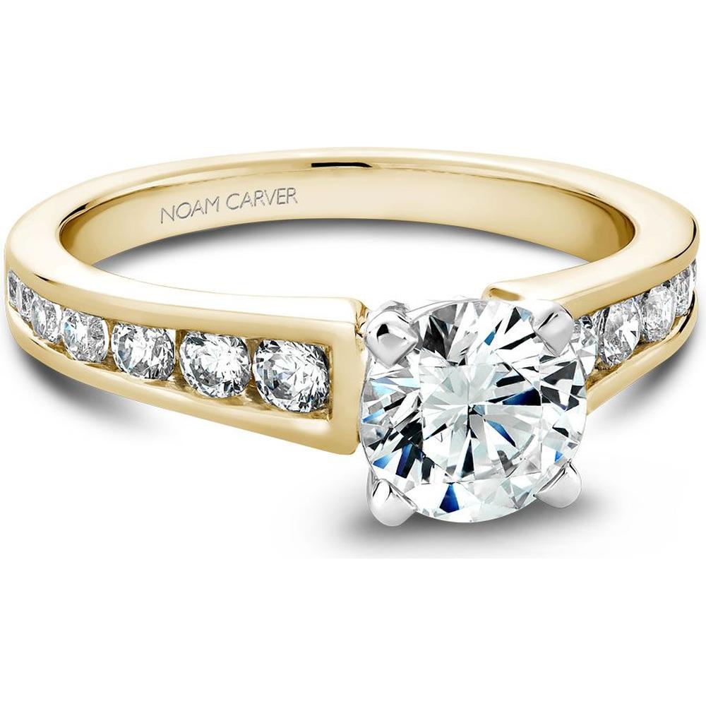Round Cut Diamond Engagement Ring with Pav&eacute; Band, Four-Prong Setting, and Two-Tone Design in Yellow and White Gold by Noam Carver<em> - Choose Your Center Diamond: 1 to 5 Carats, Sustainable Lab-Grown or Natural Earth-Mined</em>