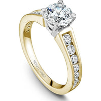 Round Cut Diamond Engagement Ring with Pav&eacute; Band, Four-Prong Setting, and Two-Tone Design in Yellow and White Gold by Noam Carver<em> - Choose Your Center Diamond: 1 to 5 Carats, Sustainable Lab-Grown or Natural Earth-Mined</em>
