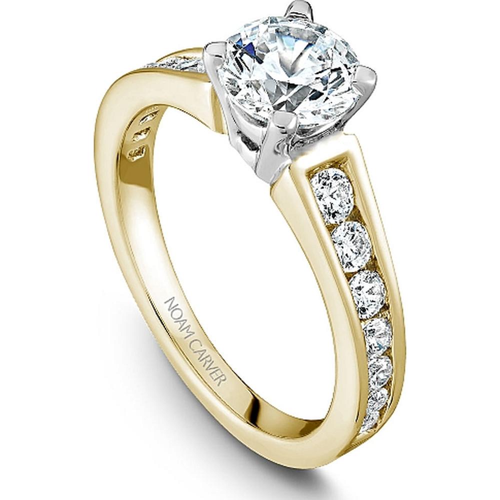 Round Cut Diamond Engagement Ring with Pav&eacute; Band, Four-Prong Setting, and Two-Tone Design in Yellow and White Gold by Noam Carver<em> - Choose Your Center Diamond: 1 to 5 Carats, Sustainable Lab-Grown or Natural Earth-Mined</em>