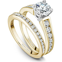 Round Cut Diamond Engagement Ring with Pav&eacute; Band, Four-Prong Setting, and Two-Tone Design in Yellow and White Gold by Noam Carver<em> - Choose Your Center Diamond: 1 to 5 Carats, Sustainable Lab-Grown or Natural Earth-Mined</em>