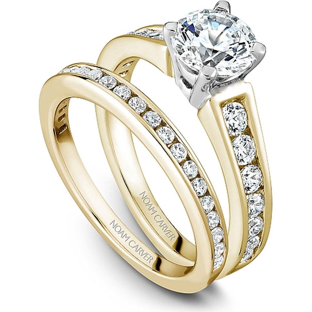 Round Cut Diamond Engagement Ring with Pav&eacute; Band, Four-Prong Setting, and Two-Tone Design in Yellow and White Gold by Noam Carver<em> - Choose Your Center Diamond: 1 to 5 Carats, Sustainable Lab-Grown or Natural Earth-Mined</em>
