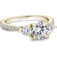 Round Cut Diamond Engagement Ring with Pavé Band, Three-Stone Design, and Four-Prong Setting in Yellow Gold by Noam Carver<em> - Choose Your Center Diamond: 1 to 5 Carats, Sustainable Lab-Grown or Natural Earth-Mined</em>