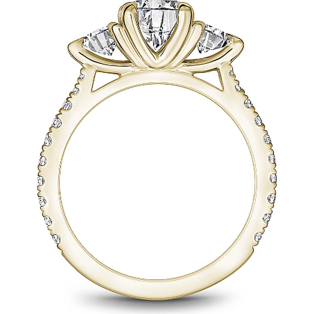 Round Cut Diamond Engagement Ring with Pavé Band, Three-Stone Design, and Four-Prong Setting in Yellow Gold by Noam Carver<em> - Choose Your Center Diamond: 1 to 5 Carats, Sustainable Lab-Grown or Natural Earth-Mined</em>