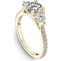 Round Cut Diamond Engagement Ring with Pavé Band, Three-Stone Design, and Four-Prong Setting in Yellow Gold by Noam Carver<em> - Choose Your Center Diamond: 1 to 5 Carats, Sustainable Lab-Grown or Natural Earth-Mined</em>