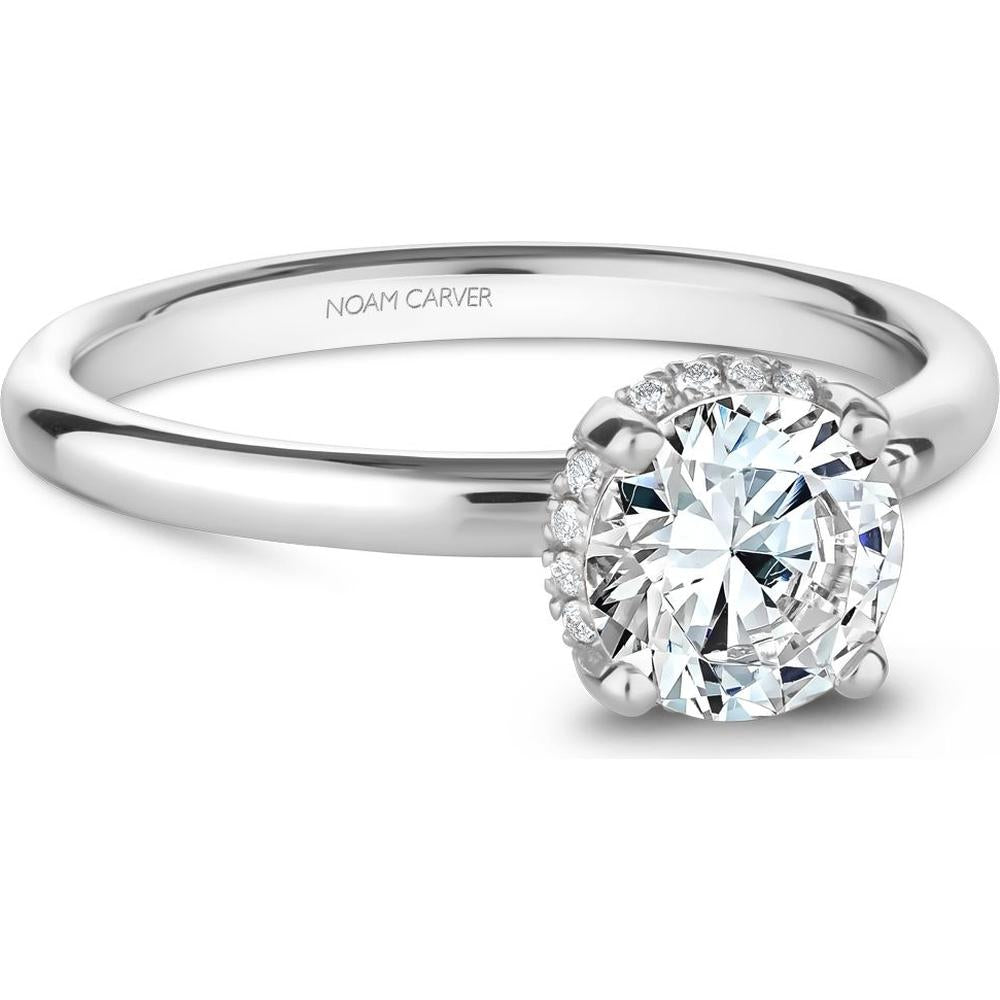 Round Cut Diamond Engagement Ring with Pavé Halo and Sleek Band in White Gold by Noam Carver<em> - Choose Your Center Diamond: 1 to 5 Carats, Sustainable Lab-Grown or Natural Earth-Mined</em>