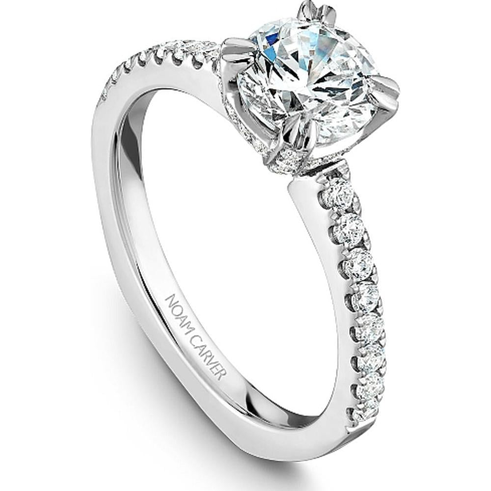 Round Cut Diamond Engagement Ring with Pav&eacute; Prongs and Band in White Gold by Noam Carver<em> - Choose Your Center Diamond: 1 to 5 Carats, Sustainable Lab-Grown or Natural Earth-Mined</em>