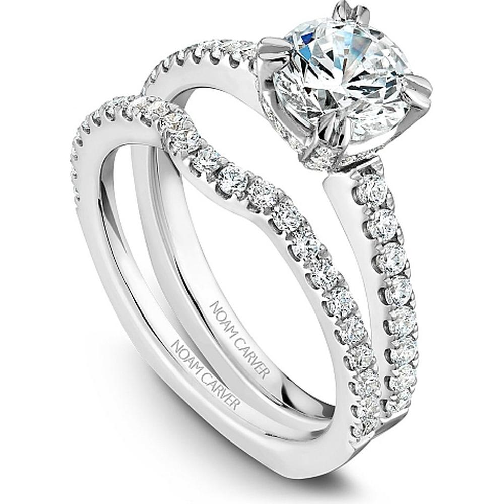 Round Cut Diamond Engagement Ring with Pav&eacute; Prongs and Band in White Gold by Noam Carver<em> - Choose Your Center Diamond: 1 to 5 Carats, Sustainable Lab-Grown or Natural Earth-Mined</em>