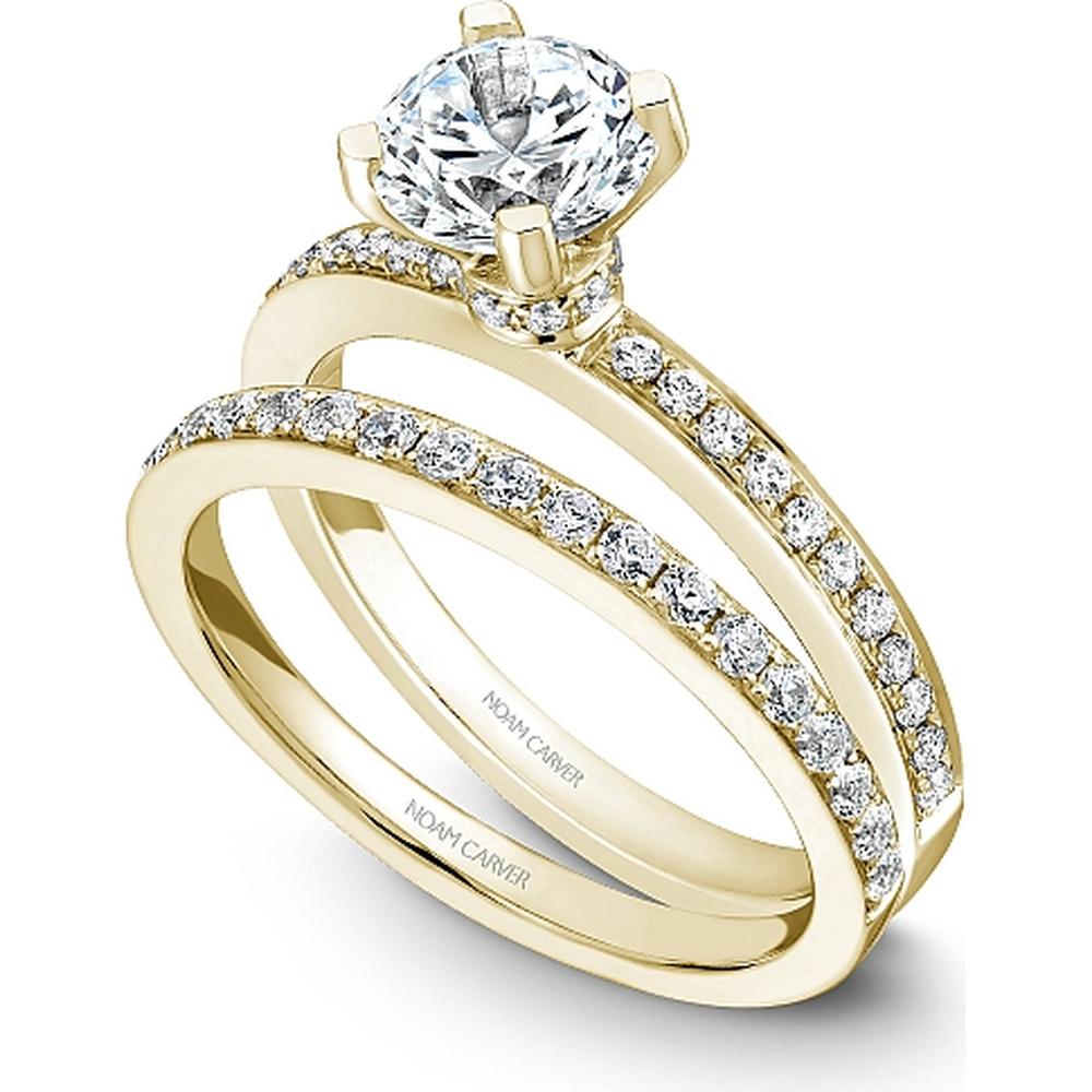 Round Cut Diamond Engagement Ring with Pav&eacute;-Set Band and Secret Halo in Yellow Gold by Noam Carver<em> - Choose Your Center Diamond: 1 to 5 Carats, Sustainable Lab-Grown or Natural Earth-Mined</em>