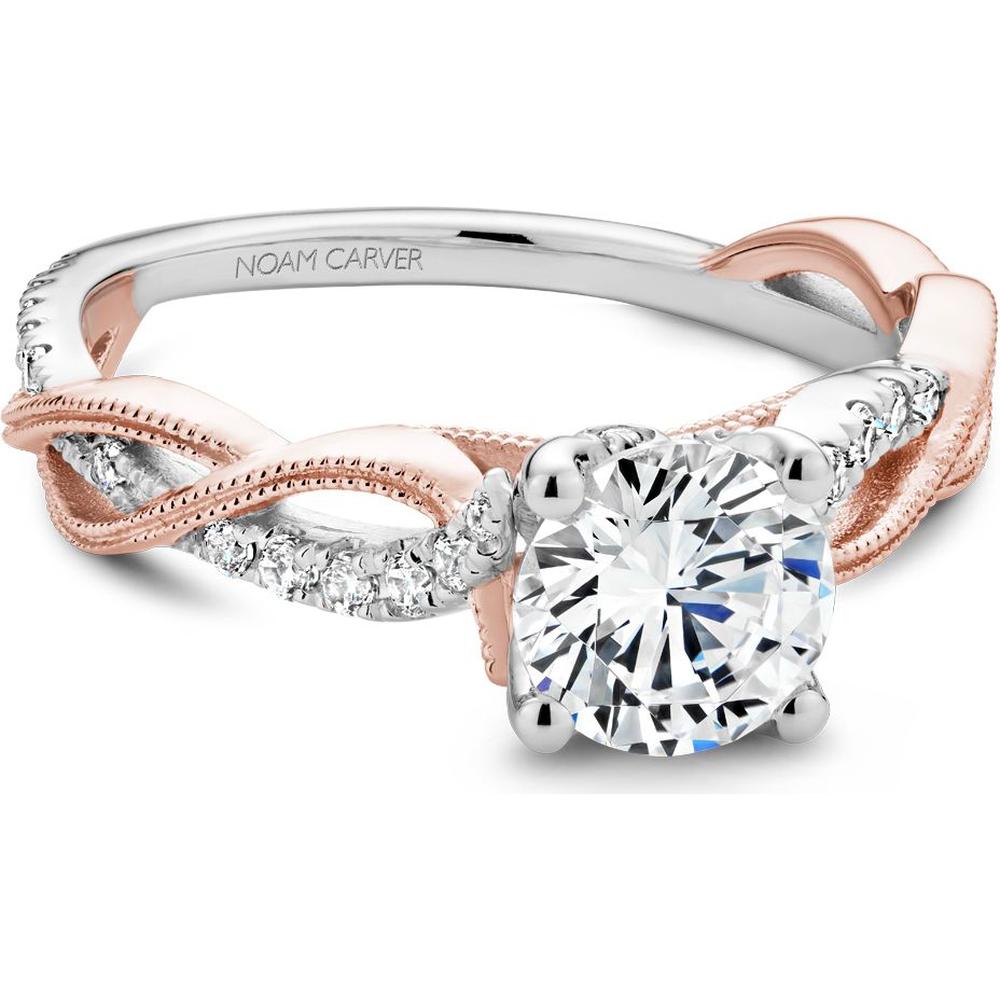 Round Cut Diamond Engagement Ring with Pavé-Set Band and Two-Tone Design in White and Rose Gold by Noam Carver<em> - Choose Your Center Diamond: 1 to 5 Carats, Sustainable Lab-Grown or Natural Earth-Mined</em>