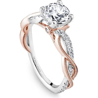 Round Cut Diamond Engagement Ring with Pavé-Set Band and Two-Tone Design in White and Rose Gold by Noam Carver<em> - Choose Your Center Diamond: 1 to 5 Carats, Sustainable Lab-Grown or Natural Earth-Mined</em>