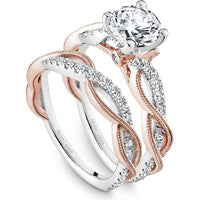 Round Cut Diamond Engagement Ring with Pavé-Set Band and Two-Tone Design in White and Rose Gold by Noam Carver<em> - Choose Your Center Diamond: 1 to 5 Carats, Sustainable Lab-Grown or Natural Earth-Mined</em>