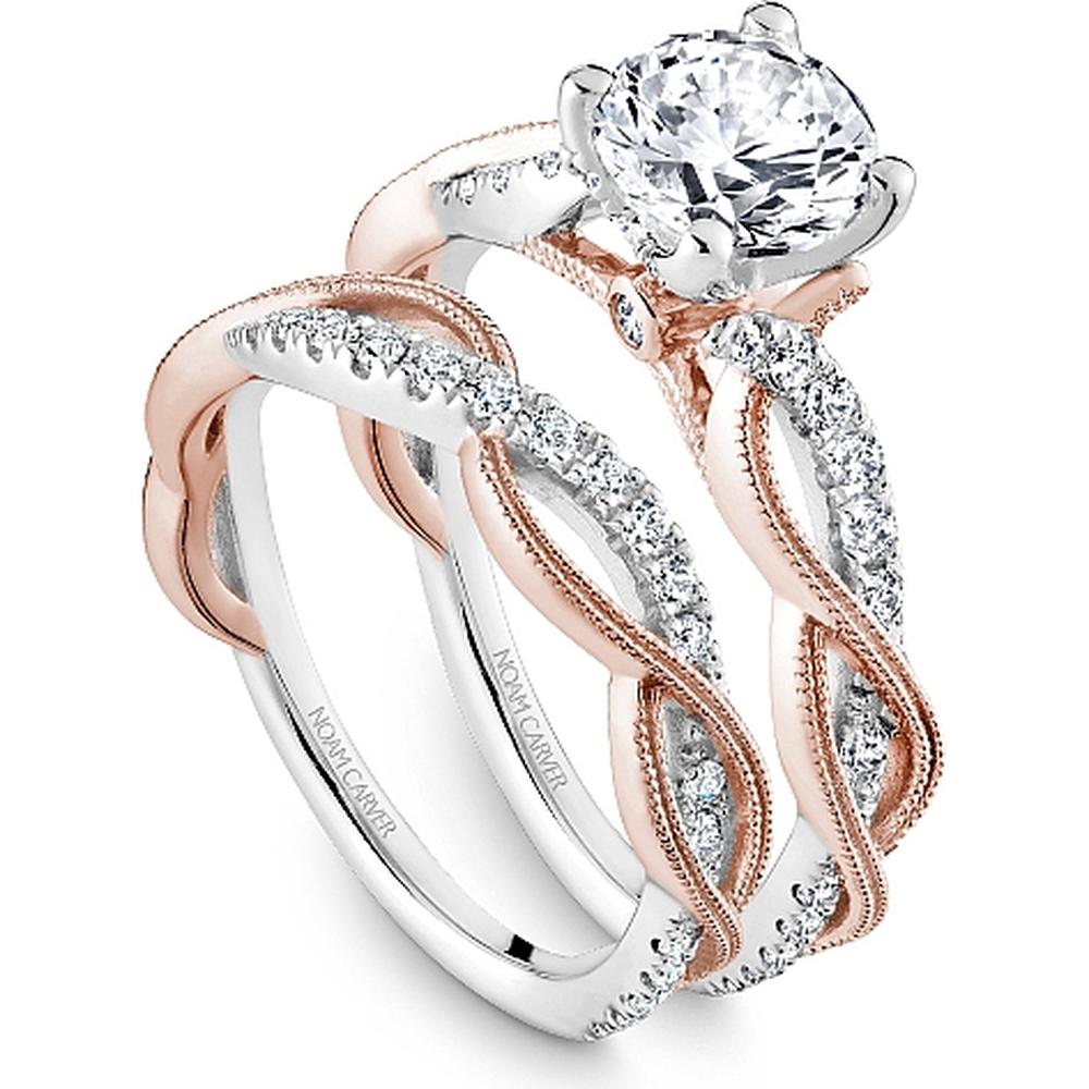 Round Cut Diamond Engagement Ring with Pavé-Set Band and Two-Tone Design in White and Rose Gold by Noam Carver<em> - Choose Your Center Diamond: 1 to 5 Carats, Sustainable Lab-Grown or Natural Earth-Mined</em>