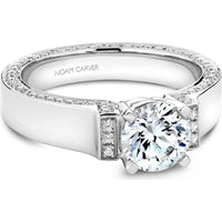 Round Cut Diamond Engagement Ring with Pavé-set Band in White Gold by Noam Carver<em> - Choose Your Center Diamond: 1 to 5 Carats, Sustainable Lab-Grown or Natural Earth-Mined</em>