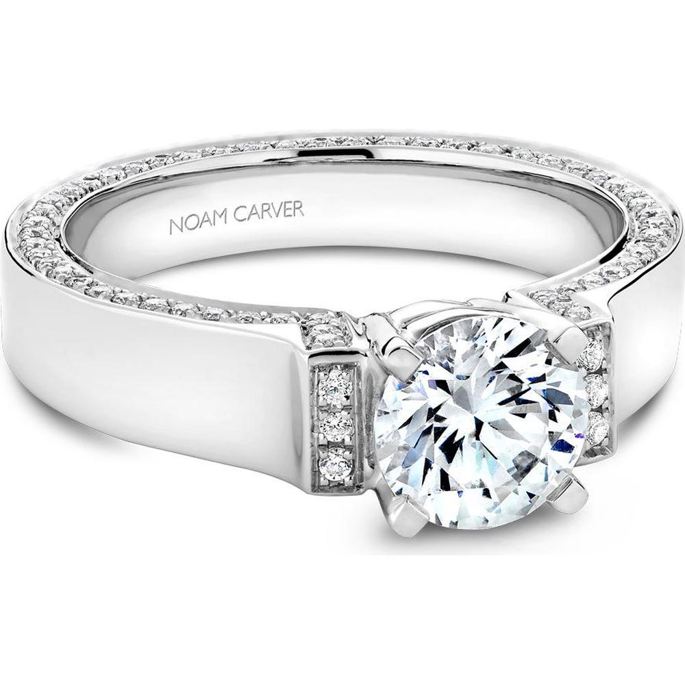 Round Cut Diamond Engagement Ring with Pavé-set Band in White Gold by Noam Carver<em> - Choose Your Center Diamond: 1 to 5 Carats, Sustainable Lab-Grown or Natural Earth-Mined</em>