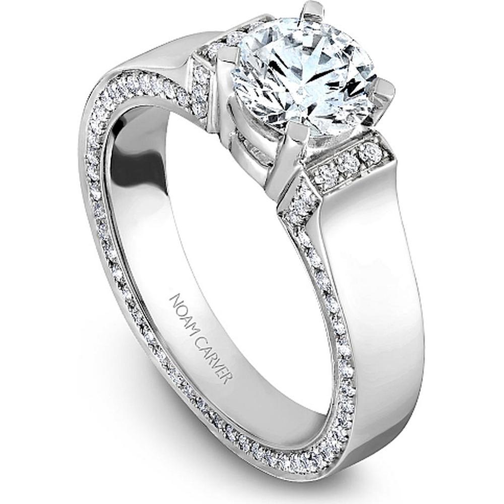Round Cut Diamond Engagement Ring with Pavé-set Band in White Gold by Noam Carver<em> - Choose Your Center Diamond: 1 to 5 Carats, Sustainable Lab-Grown or Natural Earth-Mined</em>
