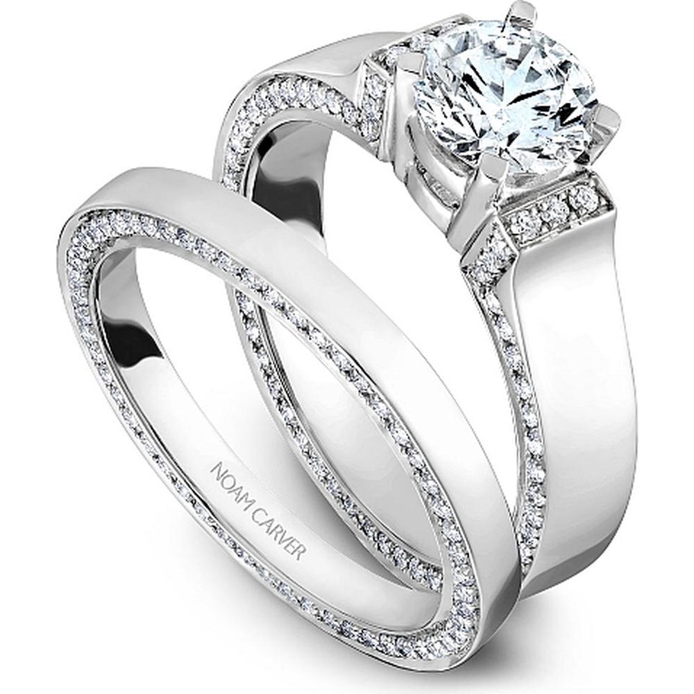 Round Cut Diamond Engagement Ring with Pavé-set Band in White Gold by Noam Carver<em> - Choose Your Center Diamond: 1 to 5 Carats, Sustainable Lab-Grown or Natural Earth-Mined</em>