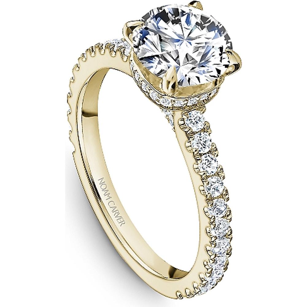 Round Cut Diamond Engagement Ring with Pavé-set Band in Yellow Gold by ...