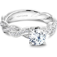Round Cut Diamond Engagement Ring with Pavé-Set Diamonds and Twisted Band in White Gold by Noam Carver<em> - Choose Your Center Diamond: 1 to 5 Carats, Sustainable Lab-Grown or Natural Earth-Mined</em>