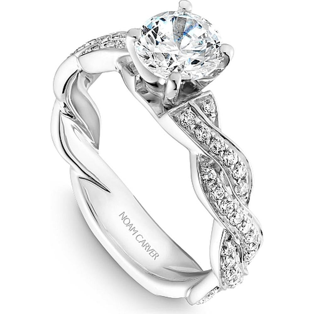 Round Cut Diamond Engagement Ring with Pavé-Set Diamonds and Twisted Band in White Gold by Noam Carver<em> - Choose Your Center Diamond: 1 to 5 Carats, Sustainable Lab-Grown or Natural Earth-Mined</em>