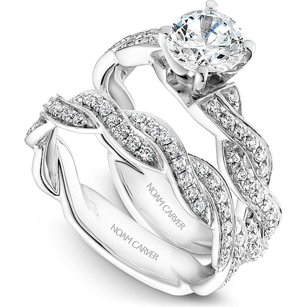 Round Cut Diamond Engagement Ring with Pavé-Set Diamonds and Twisted Band in White Gold by Noam Carver<em> - Choose Your Center Diamond: 1 to 5 Carats, Sustainable Lab-Grown or Natural Earth-Mined</em>
