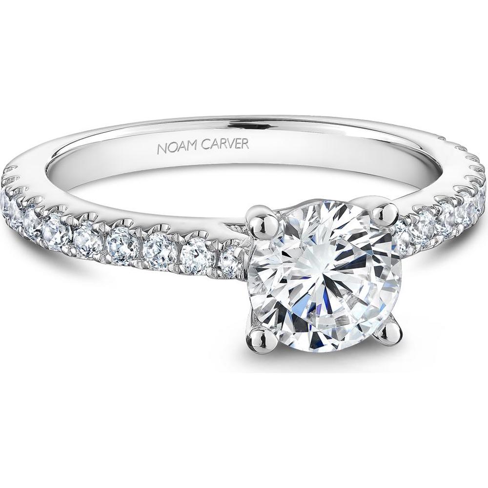 Round Cut Diamond Engagement Ring with Pavé-Set Diamonds in White Gold by Noam Carver<em> - Choose Your Center Diamond: 1 to 5 Carats, Sustainable Lab-Grown or Natural Earth-Mined</em>
