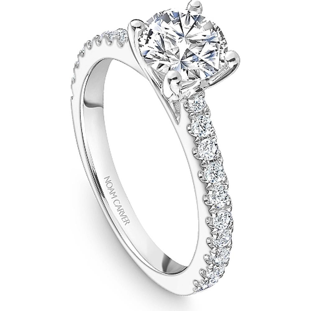 Round Cut Diamond Engagement Ring with Pavé-Set Diamonds in White Gold by Noam Carver<em> - Choose Your Center Diamond: 1 to 5 Carats, Sustainable Lab-Grown or Natural Earth-Mined</em>