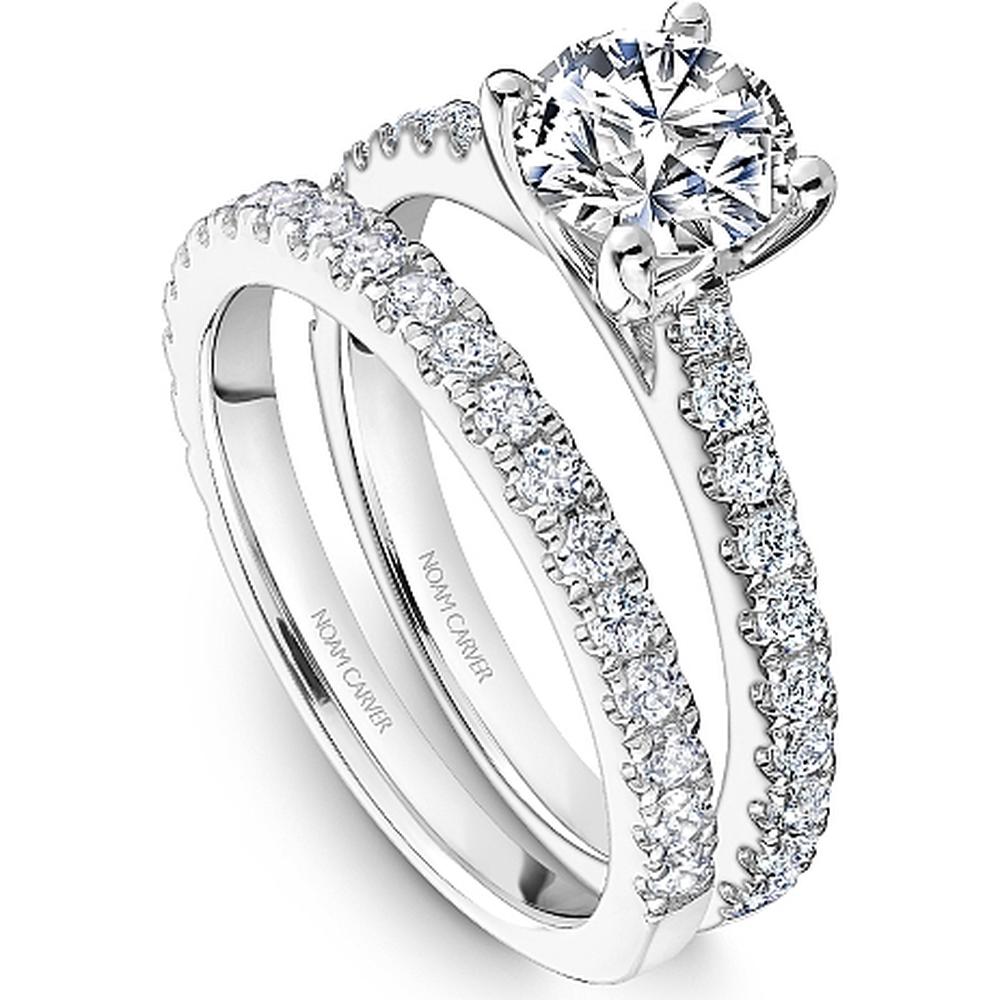 Round Cut Diamond Engagement Ring with Pavé-Set Diamonds in White Gold by Noam Carver<em> - Choose Your Center Diamond: 1 to 5 Carats, Sustainable Lab-Grown or Natural Earth-Mined</em>