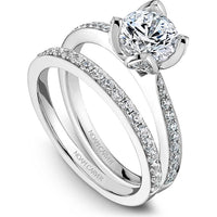 Round Cut Diamond Engagement Ring with Pav&eacute;-Set Floral Prongs and Pav&eacute; Band in White Gold by Noam Carver<em> - Choose Your Center Diamond: 1 to 5 Carats, Sustainable Lab-Grown or Natural Earth-Mined</em>