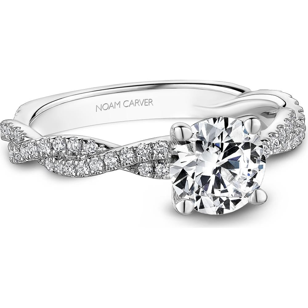 Round Cut Diamond Engagement Ring with Pavé Twist Band in White Gold by Noam Carver<em> - Choose Your Center Diamond: 1 to 5 Carats, Sustainable Lab-Grown or Natural Earth-Mined</em>