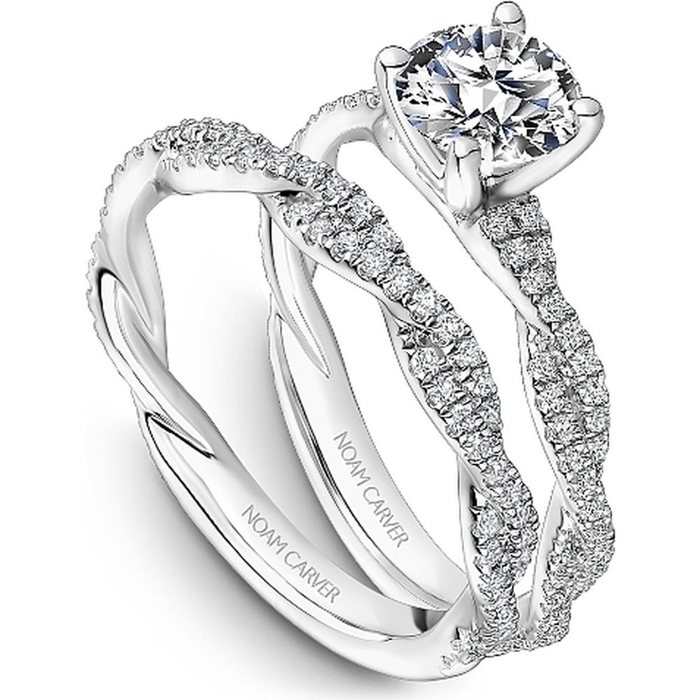Round Cut Diamond Engagement Ring with Pavé Twist Band in White Gold by Noam Carver<em> - Choose Your Center Diamond: 1 to 5 Carats, Sustainable Lab-Grown or Natural Earth-Mined</em>