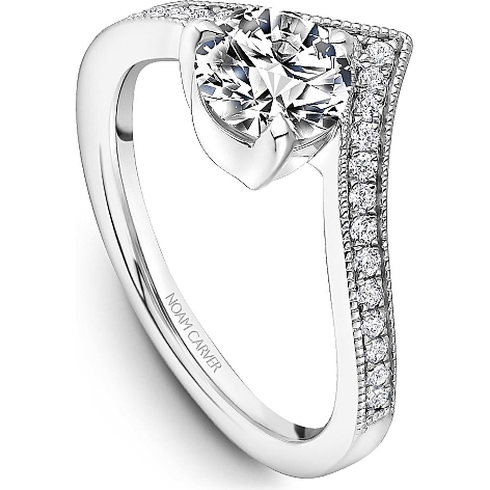 Round Cut Diamond Engagement Ring with Pavé V-Shaped Band in White Gold by Noam Carver<em> - Choose Your Center Diamond: 1 to 5 Carats, Sustainable Lab-Grown or Natural Earth-Mined</em>