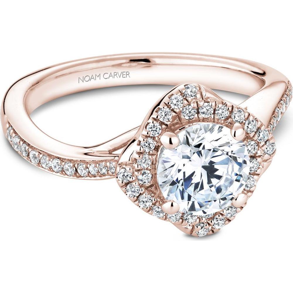 Round Cut Diamond Engagement Ring with Petal Halo and Pavé Band in Rose Gold by Noam Carver<em> - Choose Your Center Diamond: 1 to 5 Carats, Sustainable Lab-Grown or Natural Earth-Mined</em>