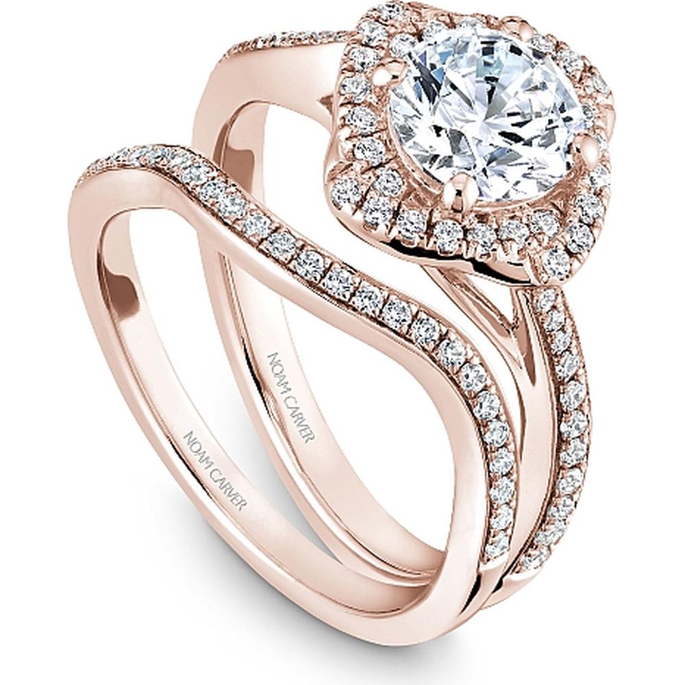 Round Cut Diamond Engagement Ring with Petal Halo and Pavé Band in Rose Gold by Noam Carver<em> - Choose Your Center Diamond: 1 to 5 Carats, Sustainable Lab-Grown or Natural Earth-Mined</em>
