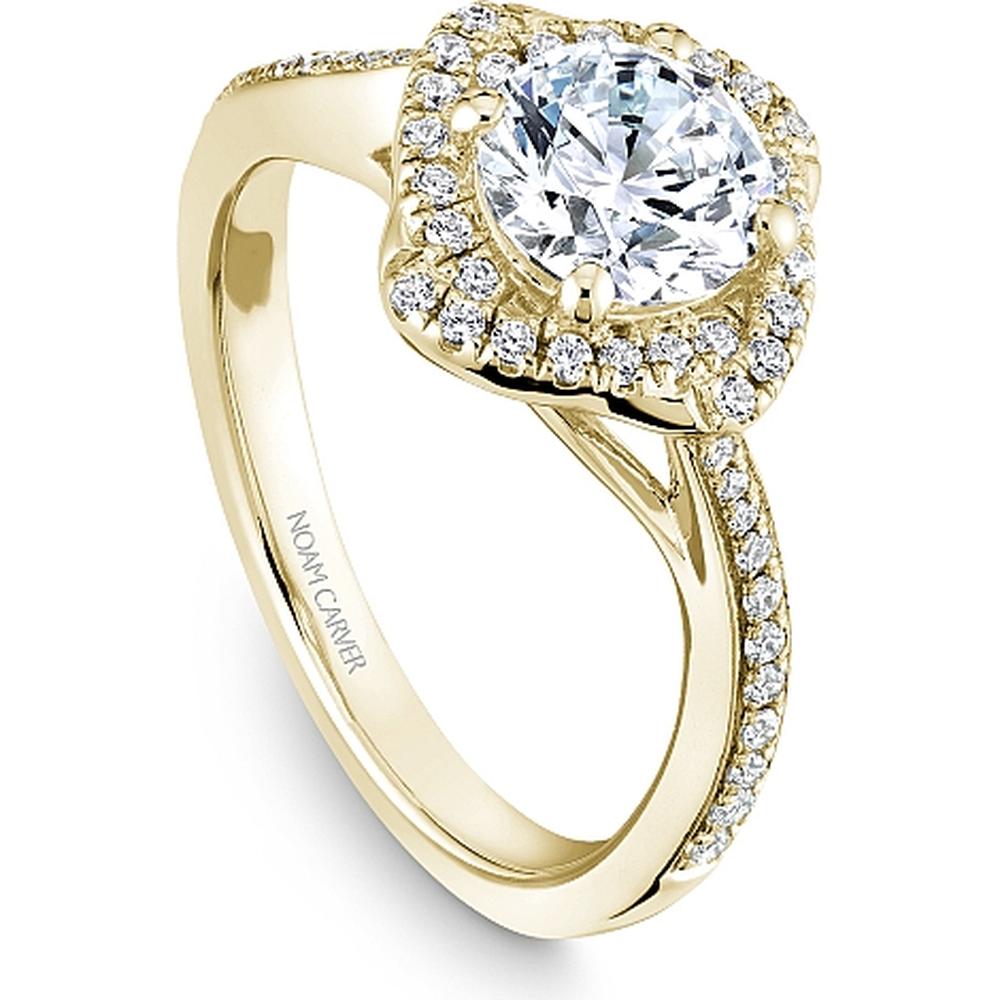Round Cut Diamond Engagement Ring with Petal Halo and Pavé Band in Yellow Gold by Noam Carver<em> - Choose Your Center Diamond: 1 to 5 Carats, Sustainable Lab-Grown or Natural Earth-Mined</em>