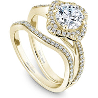 Round Cut Diamond Engagement Ring with Petal Halo and Pavé Band in Yellow Gold by Noam Carver<em> - Choose Your Center Diamond: 1 to 5 Carats, Sustainable Lab-Grown or Natural Earth-Mined</em>