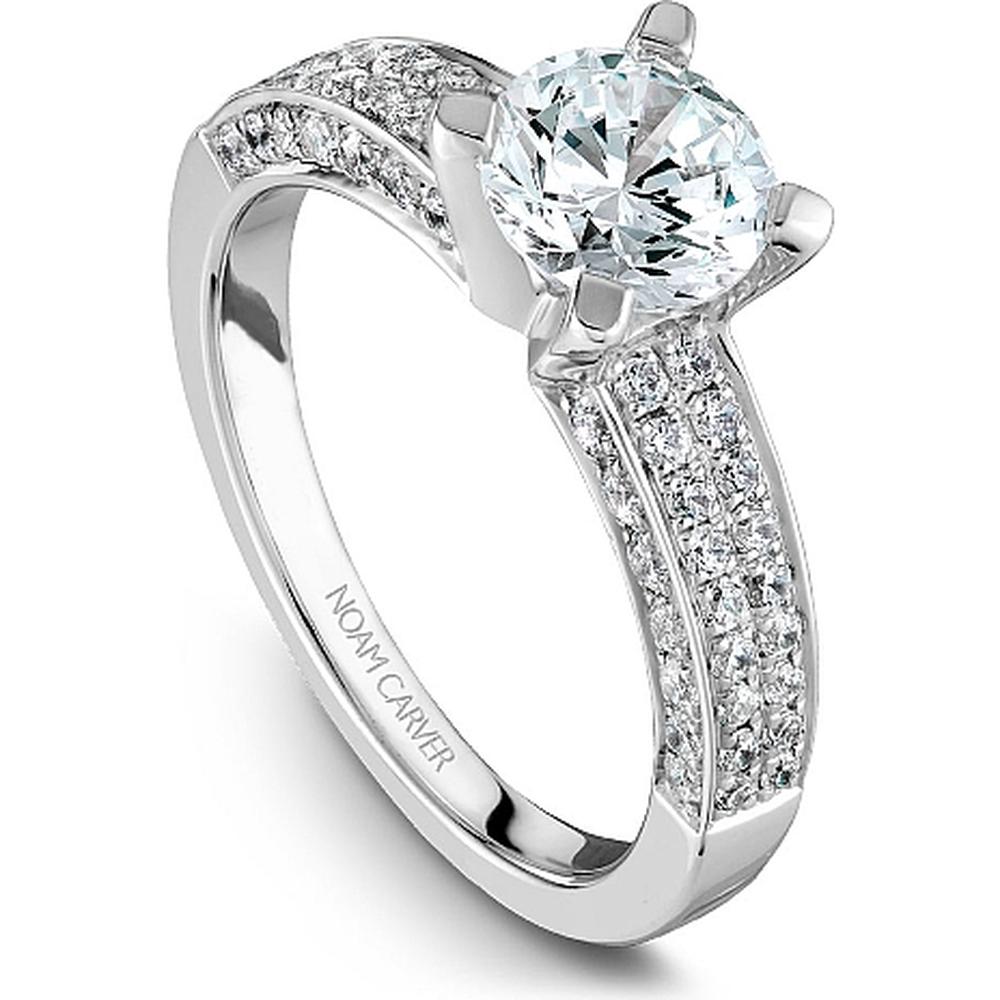 Round Cut Diamond Engagement Ring with Quadruple Pav&eacute;-Set Band in White Gold by Noam Carver<em> - Choose Your Center Diamond: 1 to 5 Carats, Sustainable Lab-Grown or Natural Earth-Mined</em>