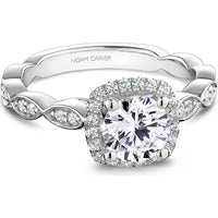 Round Cut Diamond Engagement Ring with Scalloped Band and Halo in White Gold by Noam Carver<em> - Choose Your Center Diamond: 1 to 5 Carats, Sustainable Lab-Grown or Natural Earth-Mined</em>