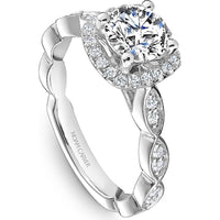 Round Cut Diamond Engagement Ring with Scalloped Band and Halo in White Gold by Noam Carver<em> - Choose Your Center Diamond: 1 to 5 Carats, Sustainable Lab-Grown or Natural Earth-Mined</em>