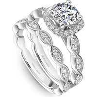 Round Cut Diamond Engagement Ring with Scalloped Band and Halo in White Gold by Noam Carver<em> - Choose Your Center Diamond: 1 to 5 Carats, Sustainable Lab-Grown or Natural Earth-Mined</em>