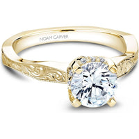 Round Cut Diamond Engagement Ring with Semi-Hidden Halo and Engraved Band in Yellow Gold by Noam Carver<em> - Choose Your Center Diamond: 1 to 5 Carats, Sustainable Lab-Grown or Natural Earth-Mined</em>