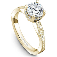 Round Cut Diamond Engagement Ring with Semi-Hidden Halo and Engraved Band in Yellow Gold by Noam Carver<em> - Choose Your Center Diamond: 1 to 5 Carats, Sustainable Lab-Grown or Natural Earth-Mined</em>