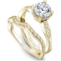 Round Cut Diamond Engagement Ring with Semi-Hidden Halo and Engraved Band in Yellow Gold by Noam Carver<em> - Choose Your Center Diamond: 1 to 5 Carats, Sustainable Lab-Grown or Natural Earth-Mined</em>