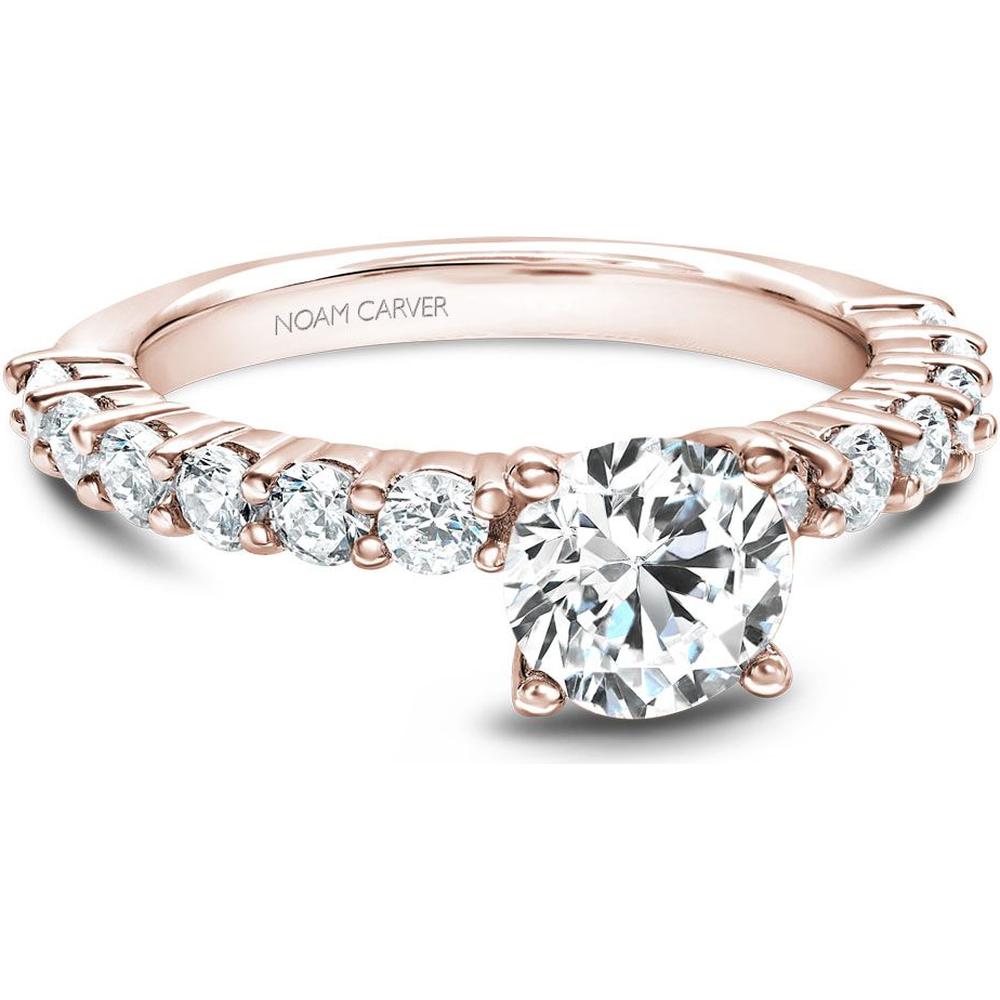 Round Cut Diamond Engagement Ring with Side Diamonds and Rose Gold Band by Noam Carver<em> - Choose Your Center Diamond: 1 to 5 Carats, Sustainable Lab-Grown or Natural Earth-Mined</em>
