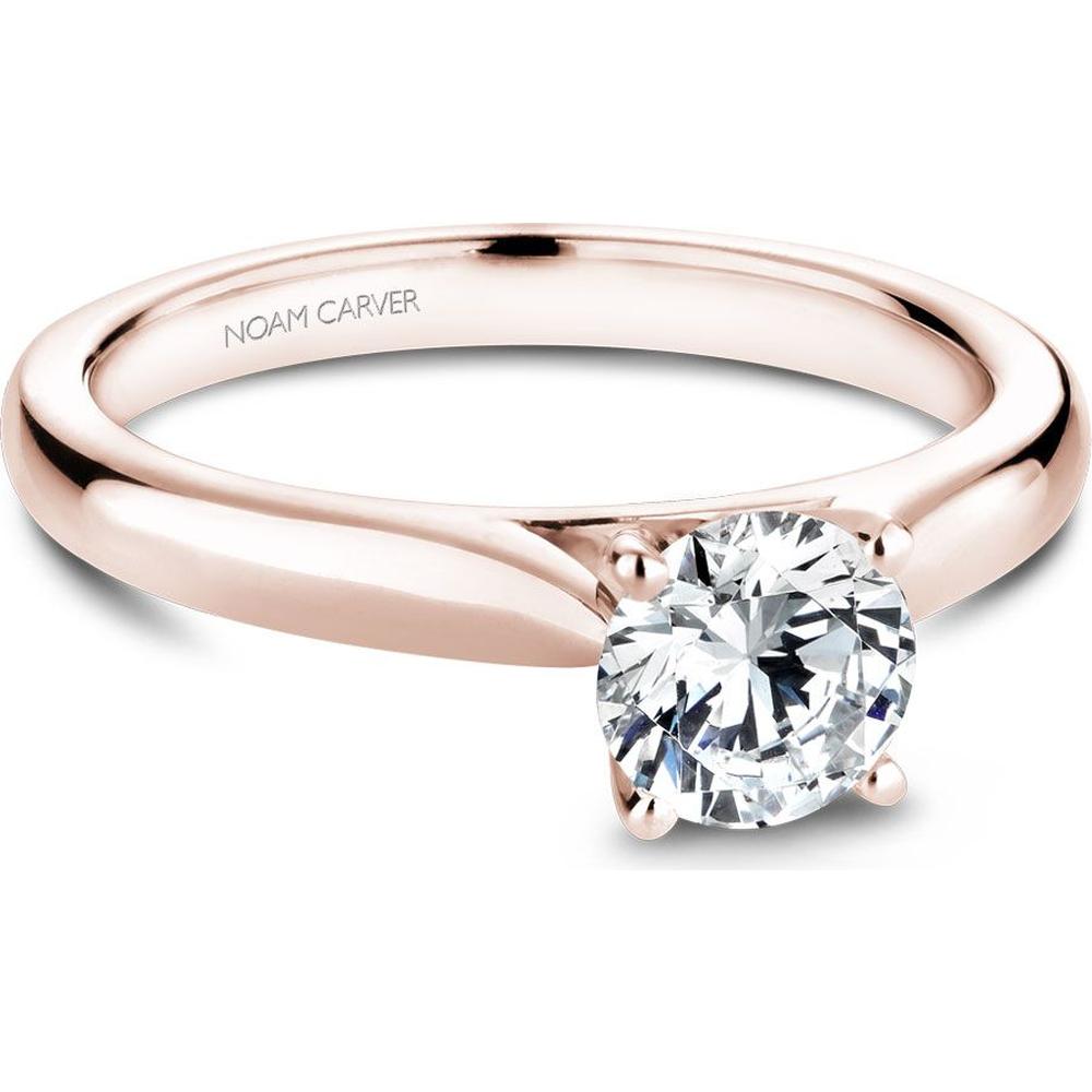 Round Cut Diamond Engagement Ring with Side Stones and Rose Gold Band by Noam Carver<em> - Choose Your Center Diamond: 1 to 5 Carats, Sustainable Lab-Grown or Natural Earth-Mined</em>