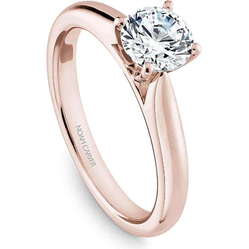 Round Cut Diamond Engagement Ring with Side Stones and Rose Gold Band by Noam Carver<em> - Choose Your Center Diamond: 1 to 5 Carats, Sustainable Lab-Grown or Natural Earth-Mined</em>